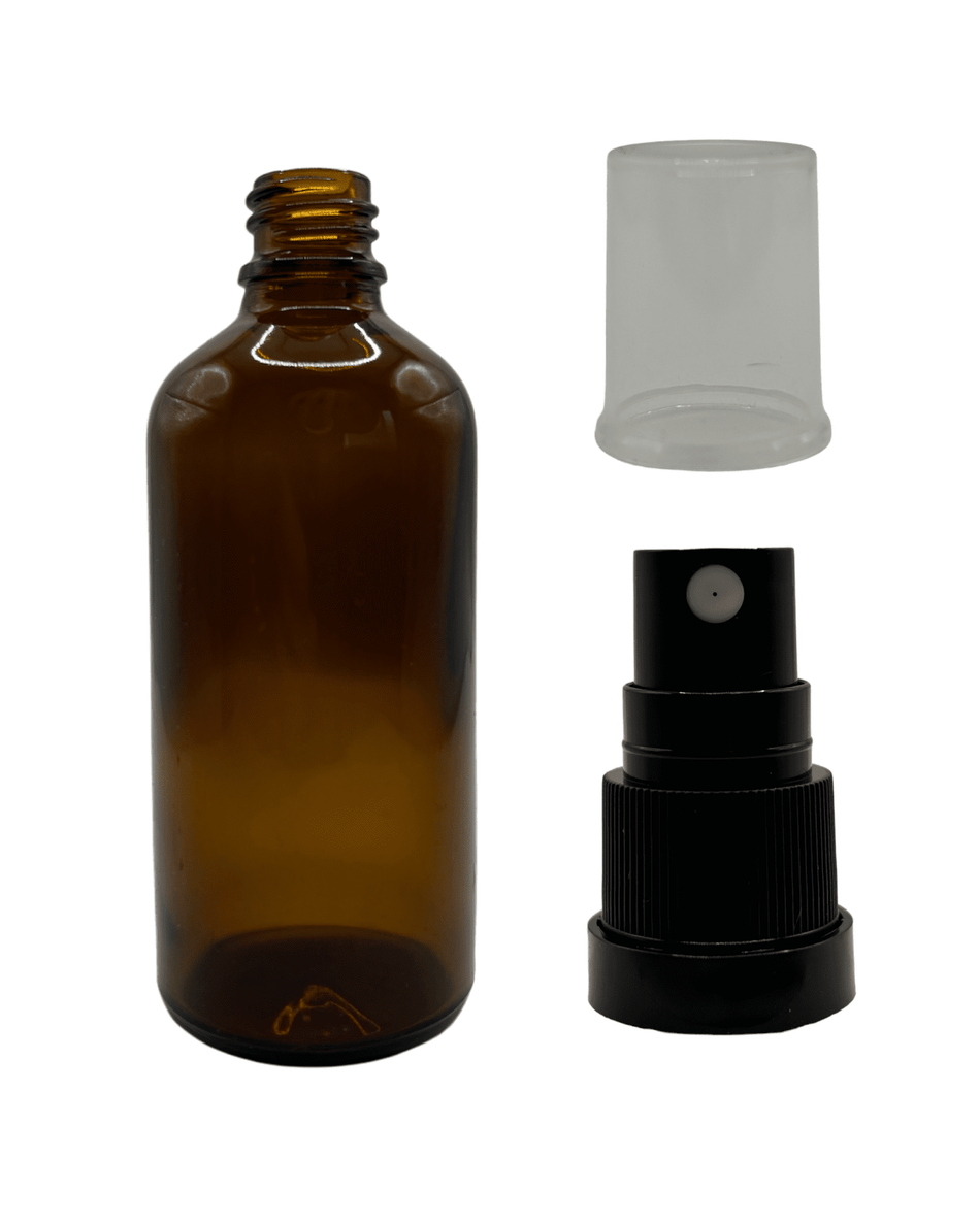 100ml Amber Glass Dropper Bottle & Black Tamper Evident Atomiser