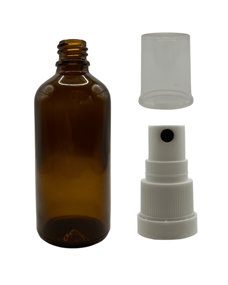 100ml Amber Glass Dropper Bottle & White Tamper Evident Atomiser