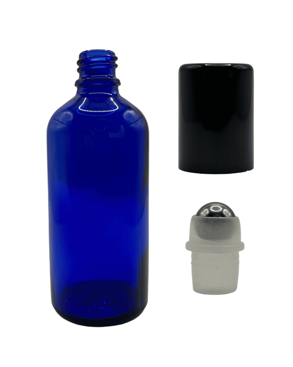 100ml Blue Glass Dropper Bottle & Roller Ball and Lid