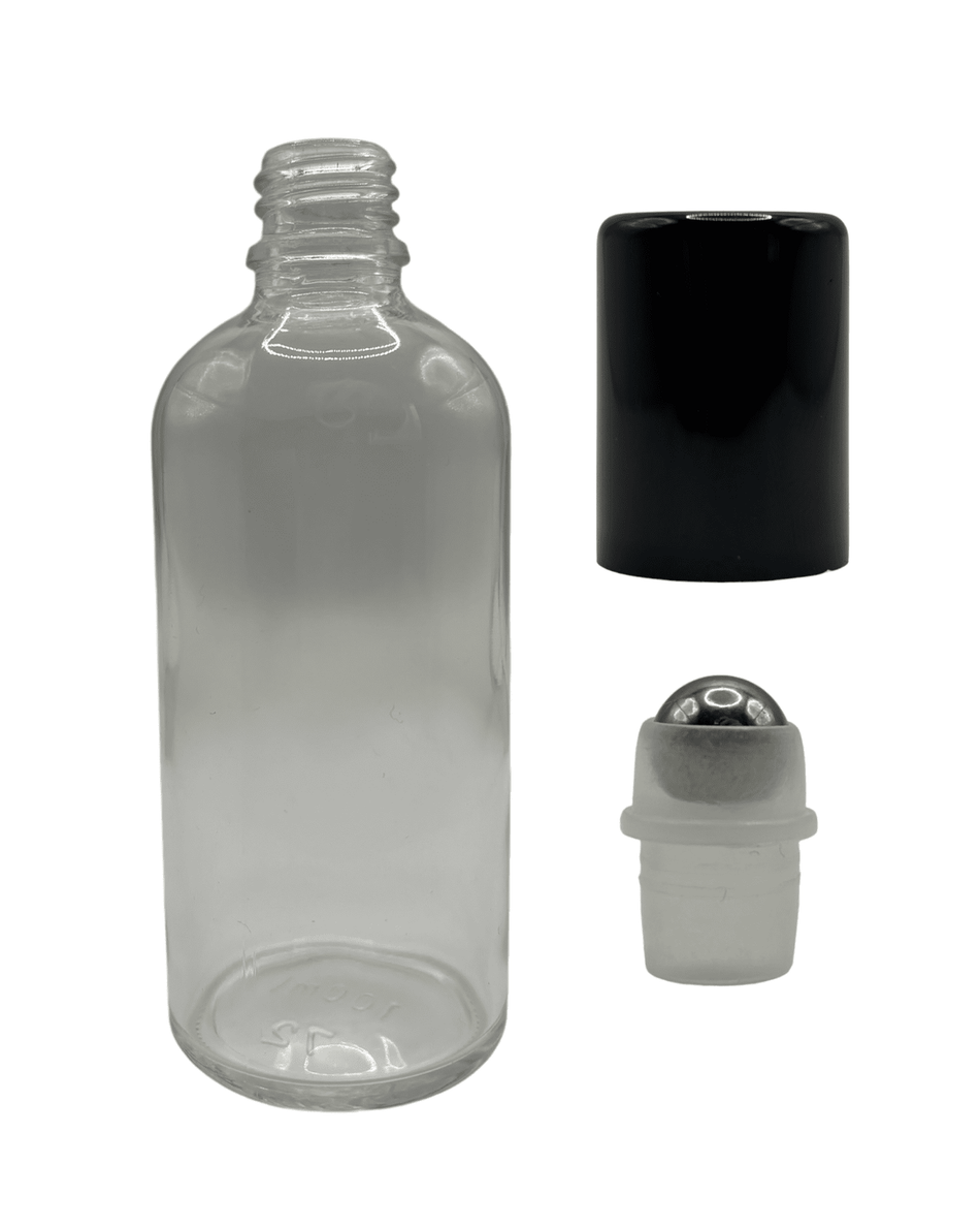 100ml Clear Glass Dropper Bottle & Roller Ball and Lid