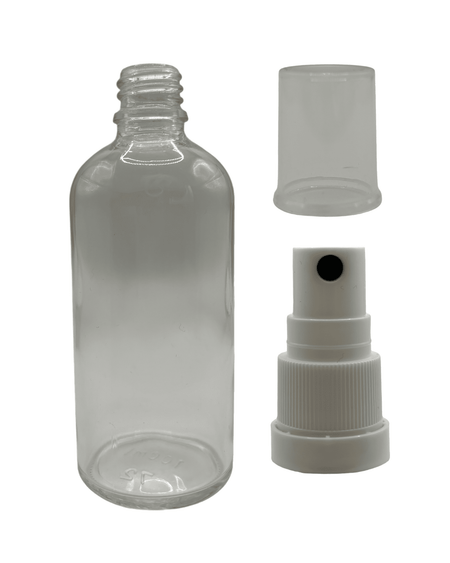 100ml Clear Glass Dropper Bottle & White Tamper Evident Atomiser