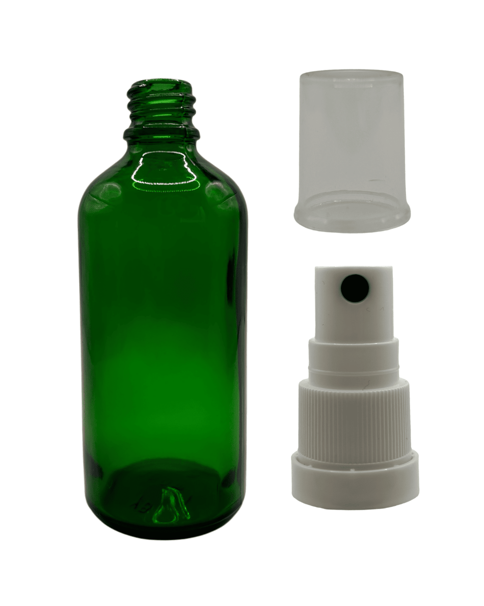 100ml Green Glass Dropper Bottle & White Tamper Evident Atomiser