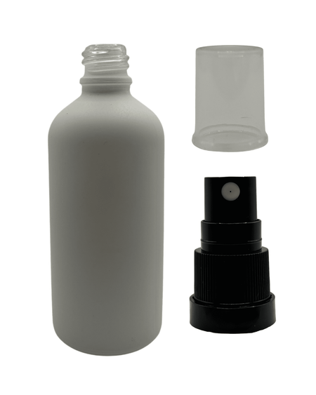 100ml Matte White Glass Dropper Bottle & Black Tamper Evident Atomiser