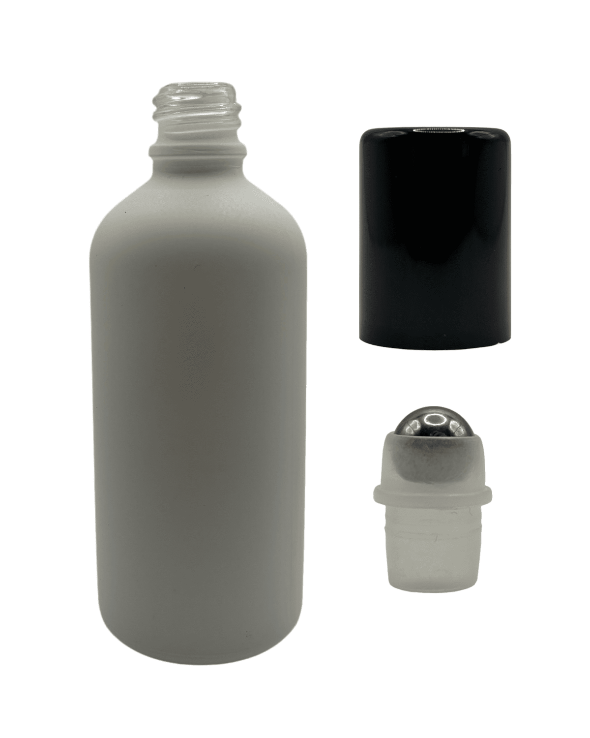 100ml Matte White Glass Dropper Bottle & Roller Ball and Lid