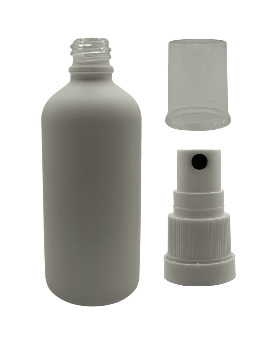 100ml Matte White Glass Dropper Bottle & White Tamper Evident Atomiser