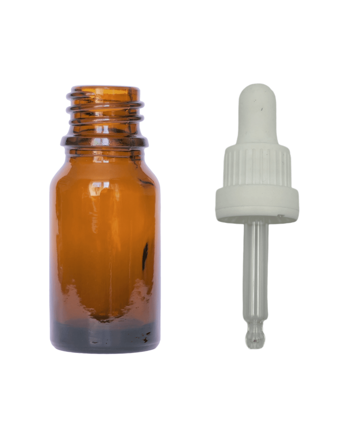 10ml Amber Glass Dropper Bottle & White Tamper Evident Ball Ended Pipette