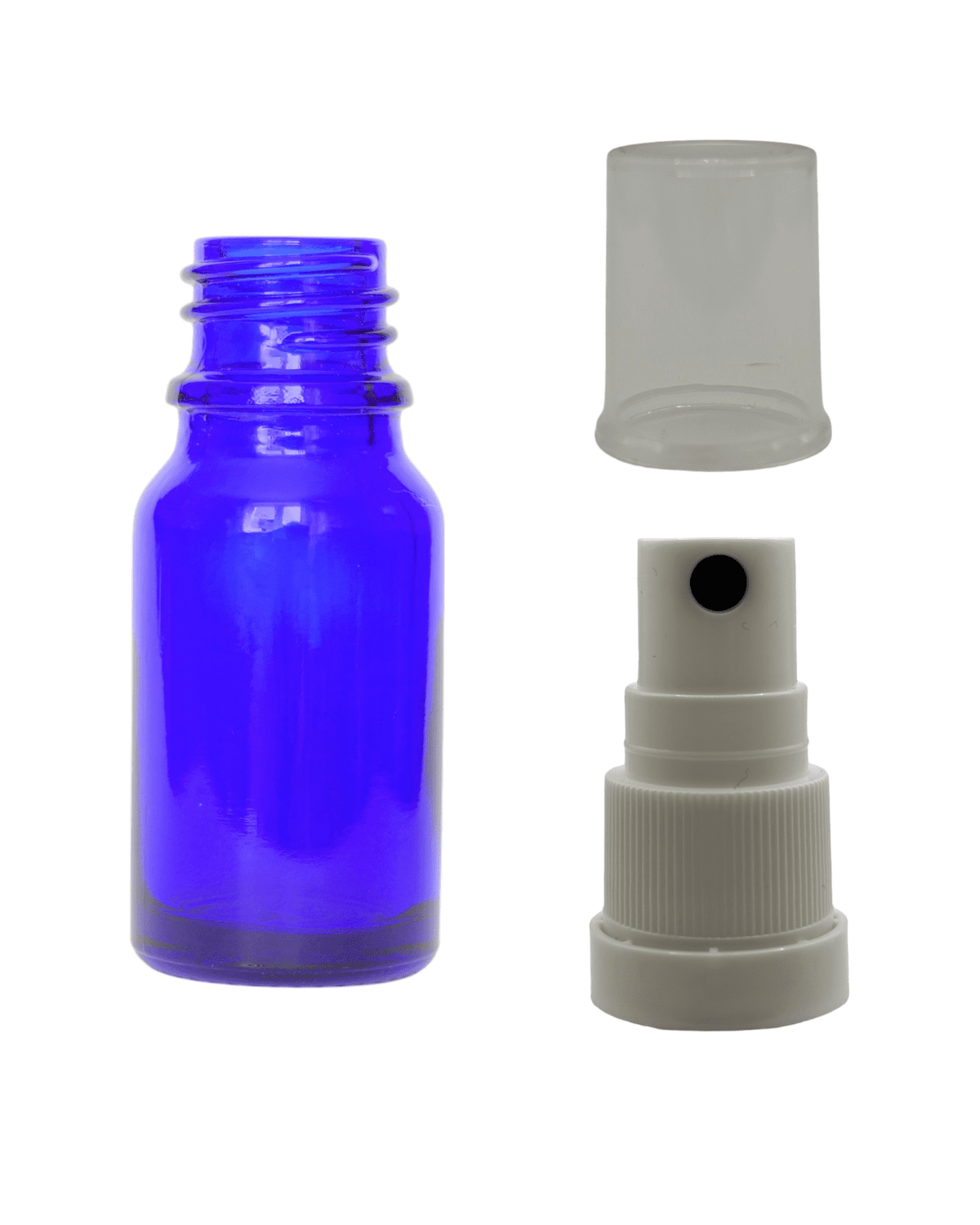 10ml Blue Glass Dropper Bottle & White Tamper Evident Atomiser