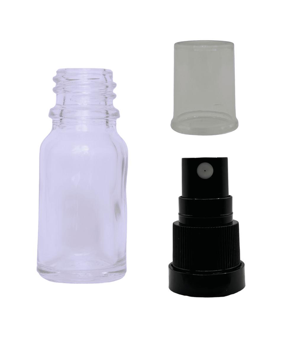 10ml Clear Glass Dropper Bottle & Black Tamper Evident Atomiser