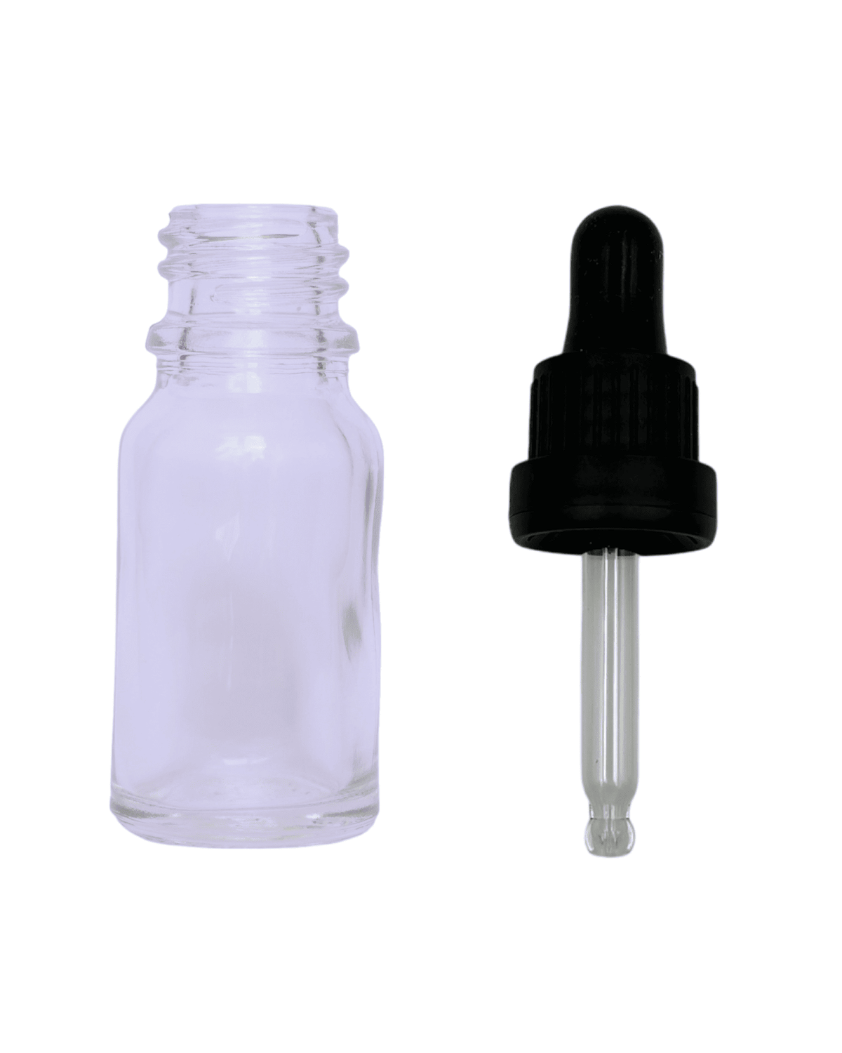 10ml Clear Glass Dropper Bottle & Black Tamper Evident Ball Ended Pipette