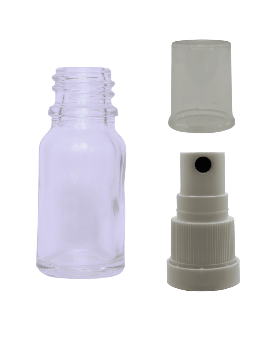 10ml Clear Glass Dropper Bottle & White Tamper Evident Atomiser