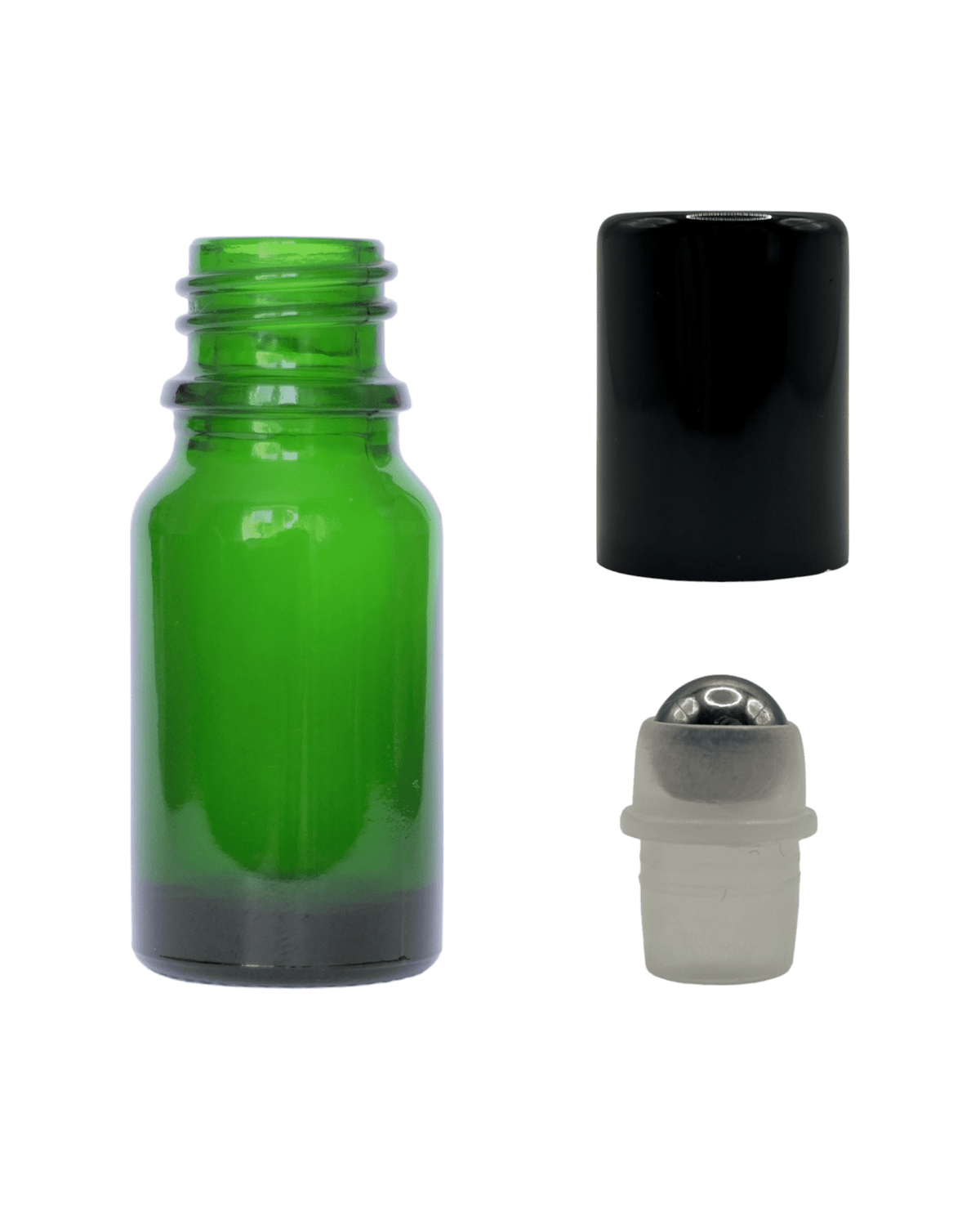 10ml Green Glass Dropper Bottle & Roller Ball and Lid