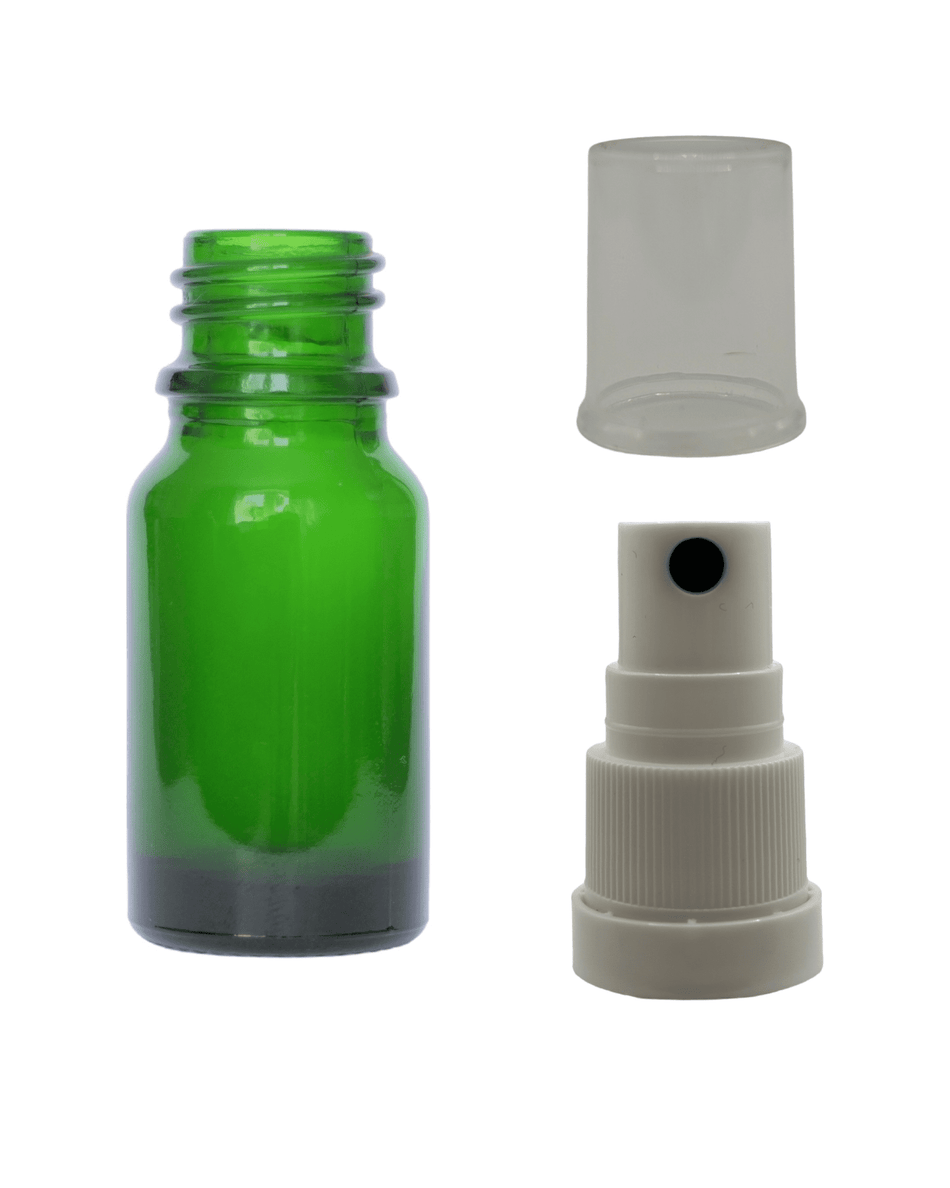 10ml Green Glass Dropper Bottle & White Tamper Evident Atomiser