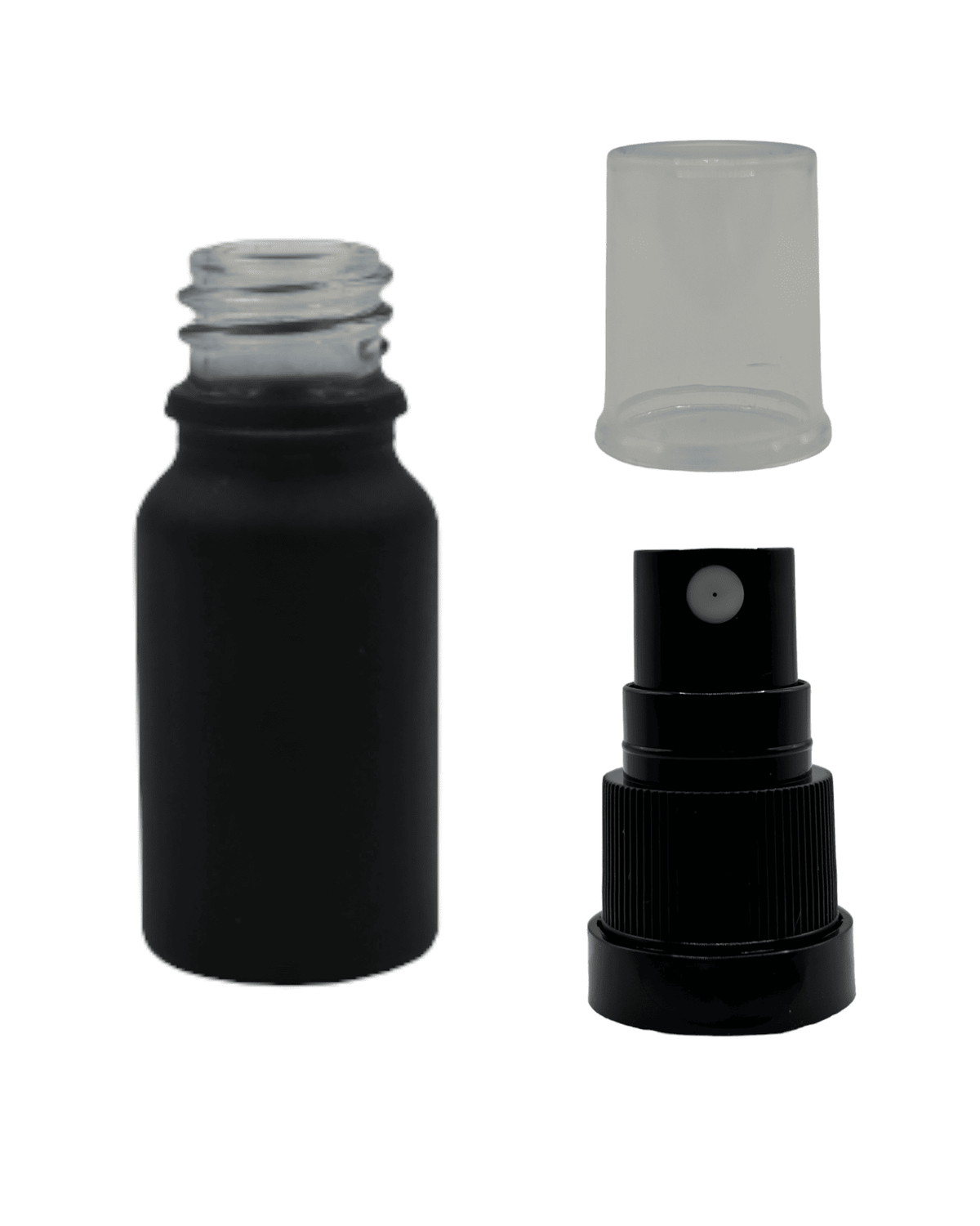 10ml Matte Black Glass Dropper Bottle & Black Tamper Evident Atomiser