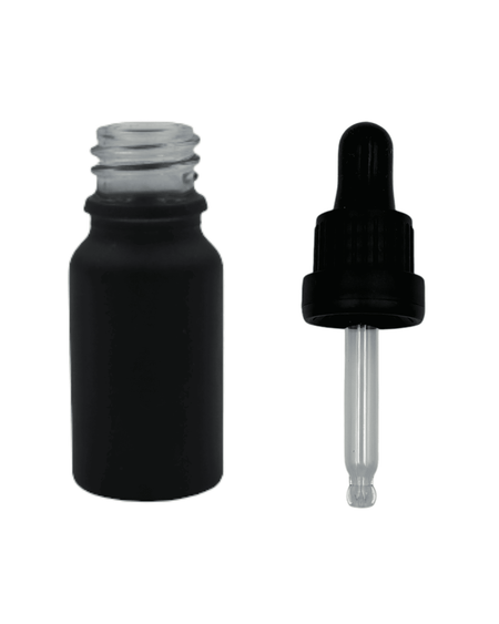 10ml Matte Black Glass Dropper Bottle & Black Tamper Evident Ball Ended Pipette