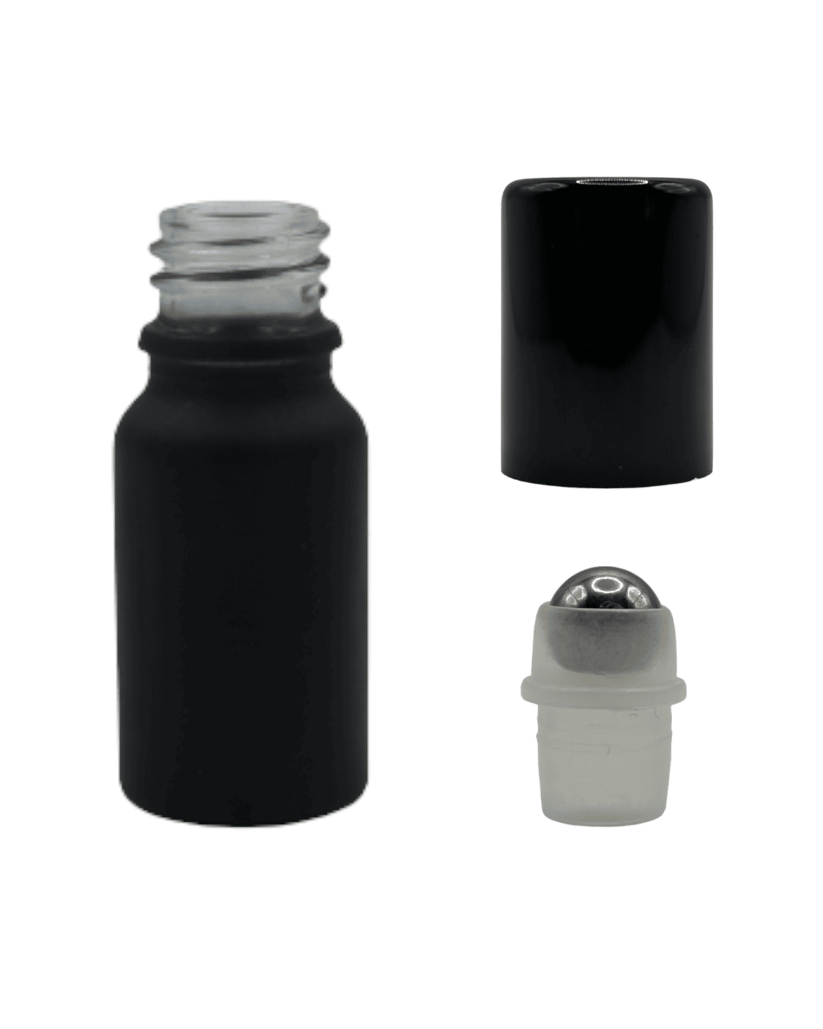 10ml Matte Black Glass Dropper Bottle & Roller Ball and Lid