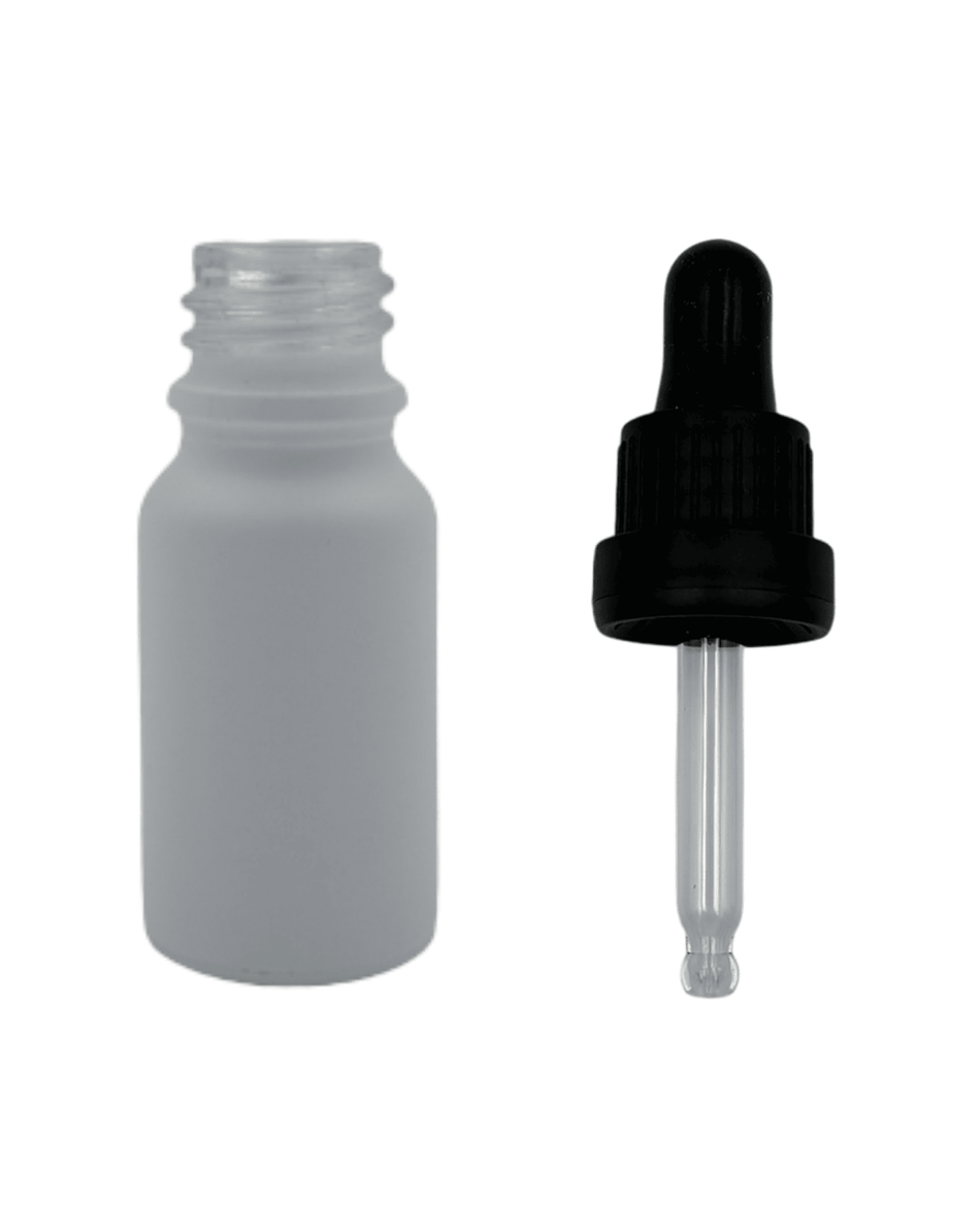 10ml Matte White Glass Dropper Bottle & Black Tamper Evident Ball Ended Pipette