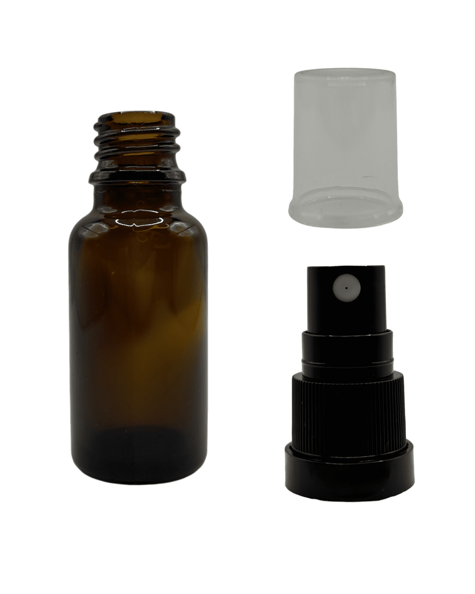 20ml Amber Glass Dropper Bottle & Black Tamper Evident Atomiser