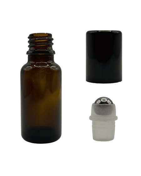 20ml Amber Glass Dropper Bottle & Roller Ball and Lid