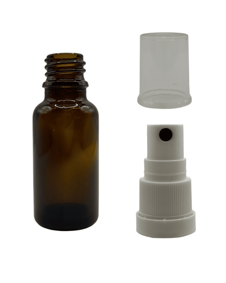 20ml Amber Glass Dropper Bottle & White Tamper Evident Atomiser