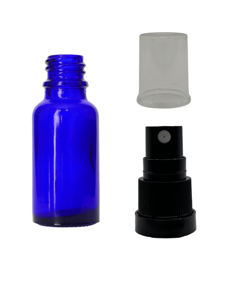 20ml Blue Glass Dropper Bottle & Black Tamper Evident Atomiser