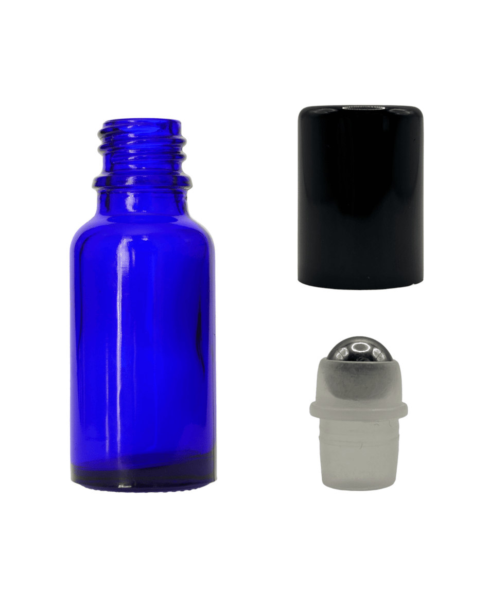 20ml Blue Glass Dropper Bottle & Roller Ball and Lid