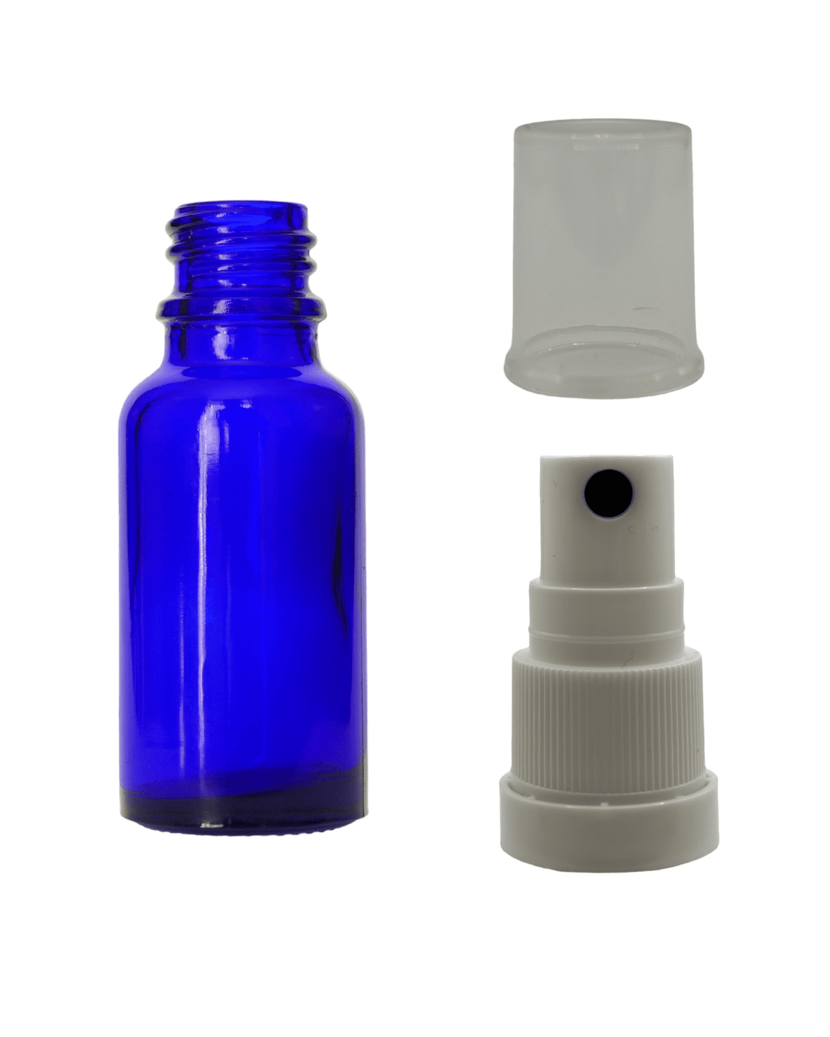 20ml Blue Glass Dropper Bottle & White Tamper Evident Atomiser