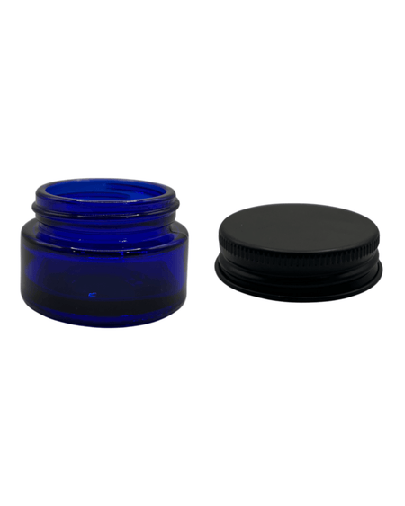 20ml Blue Glass Jar and Matte Black Aluminium cap