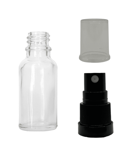 20ml Clear Glass Dropper Bottle & Black Tamper Evident Atomiser