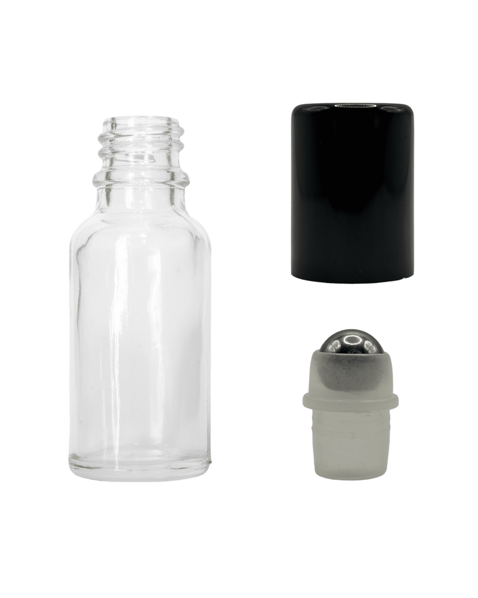 20ml Clear Glass Dropper Bottle & Roller Ball and Lid