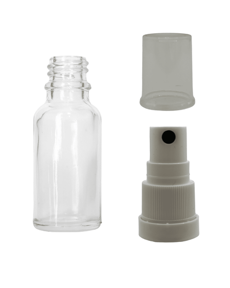 20ml Clear Glass Dropper Bottle & White Tamper Evident Atomiser