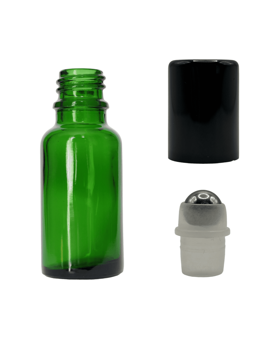 20ml Green Glass Dropper Bottle & Roller Ball and Lid