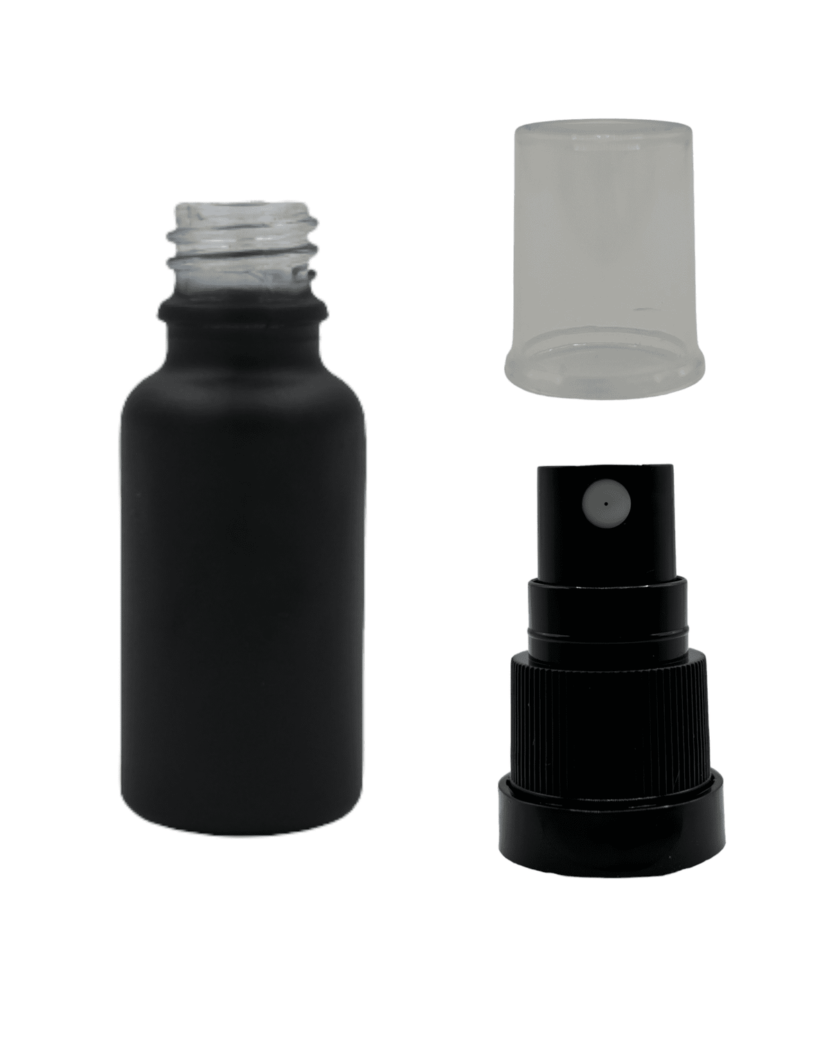 20ml Matte Black Glass Dropper Bottle & Black Tamper Evident Atomiser