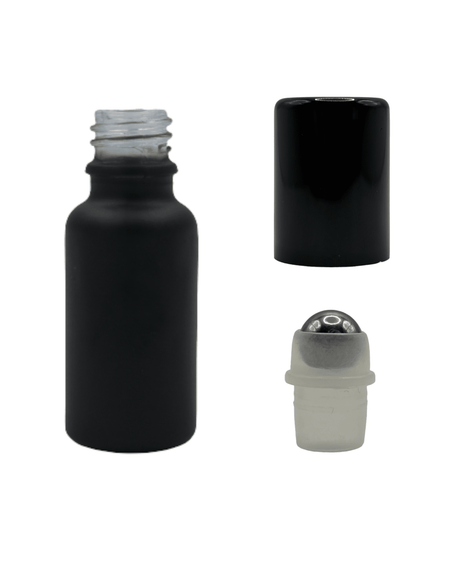 20ml Matte Black Glass Dropper Bottle & Roller Ball and Lid