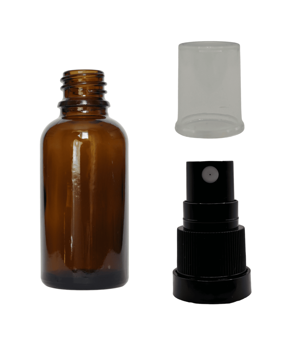 30ml Amber Glass Dropper Bottle & Black Tamper Evident Atomiser