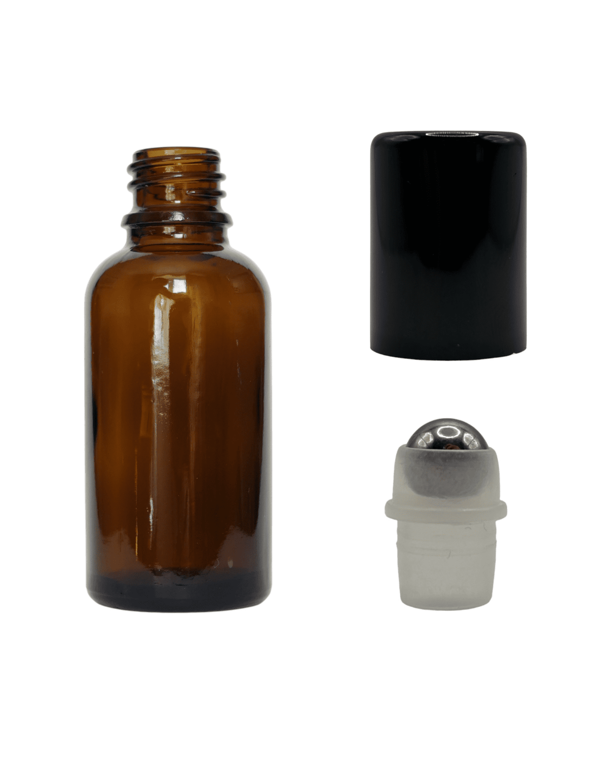 30ml Amber Glass Dropper Bottle & Roller Ball and Lid