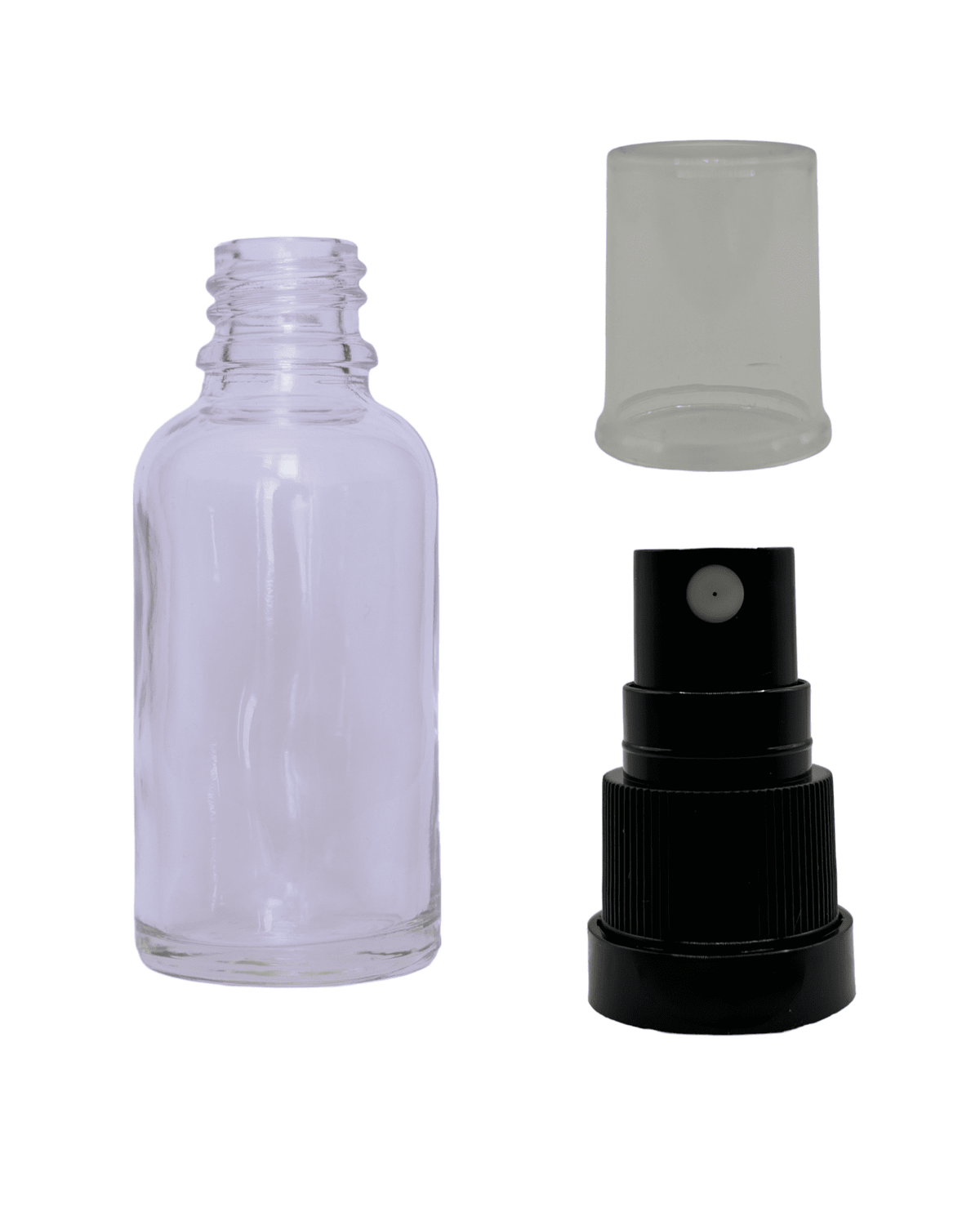 30ml Clear Glass Dropper Bottle & Black Tamper Evident Atomiser