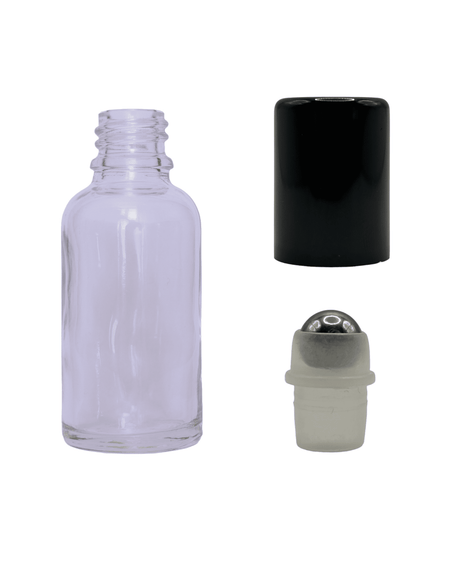 30ml Clear Glass Dropper Bottle & Roller Ball and Lid