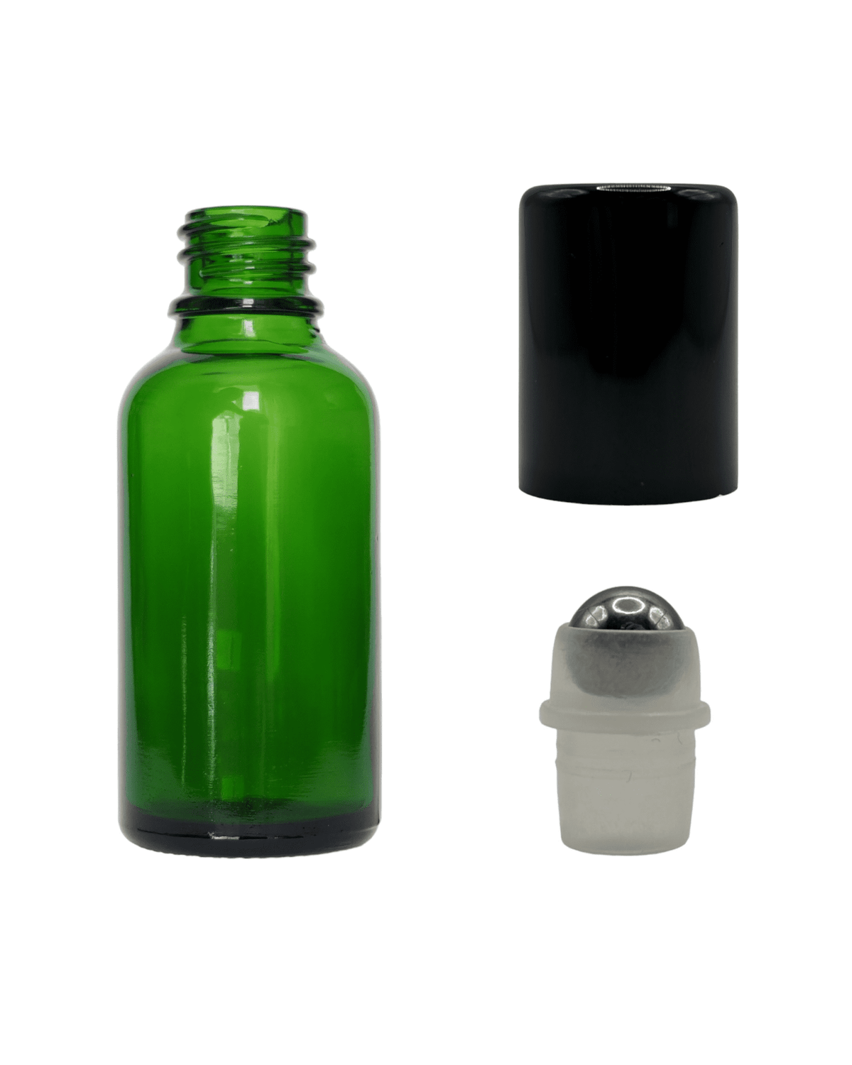 30ml Green Glass Dropper Bottle & Roller Ball and Lid