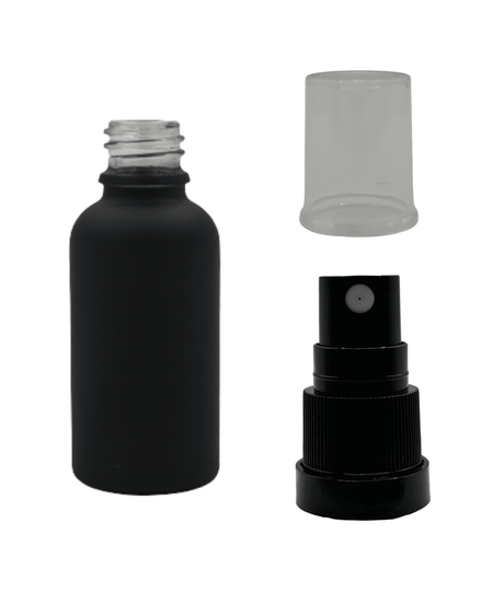 30ml Matte Black Glass Dropper Bottle & Black Tamper Evident Atomiser