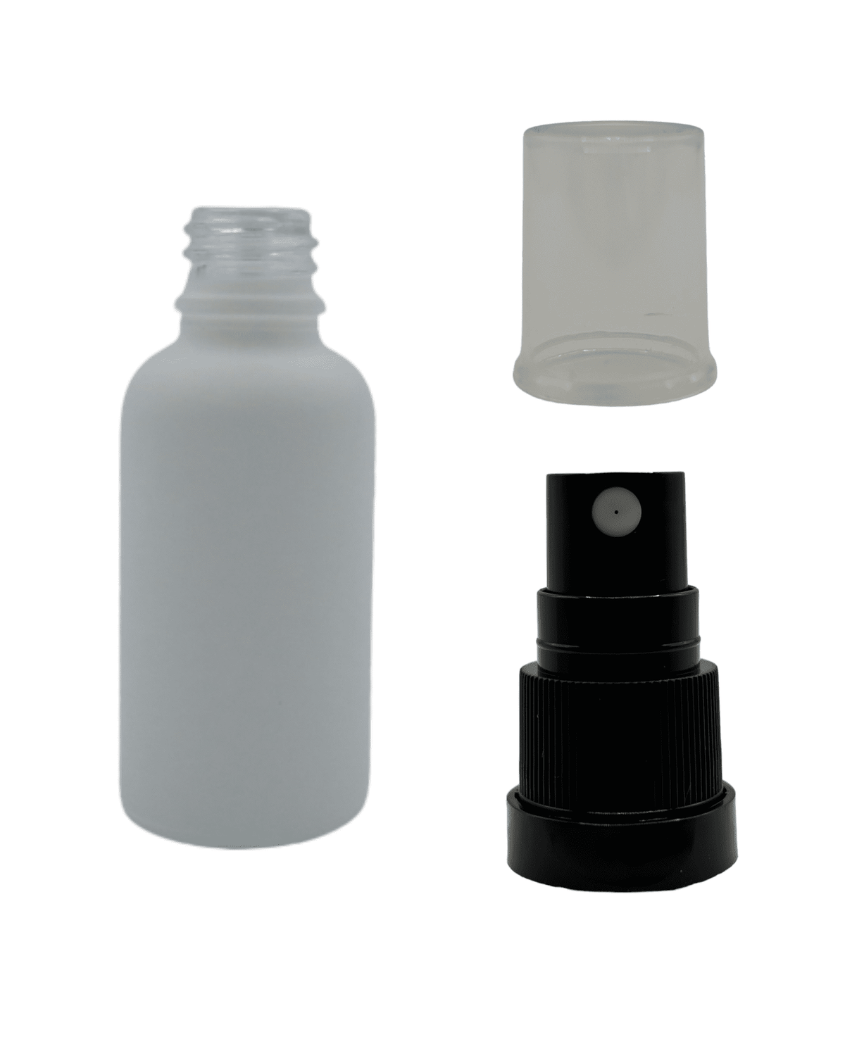 30ml Matte White Glass Dropper Bottle & Black Tamper Evident Atomiser