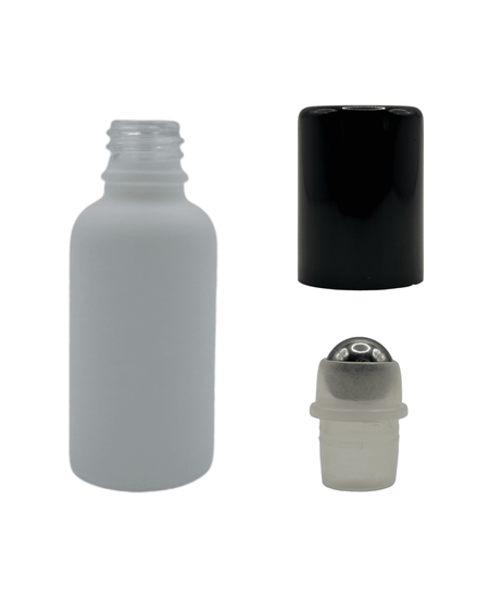 30ml Matte White Glass Dropper Bottle & Roller Ball and Lid