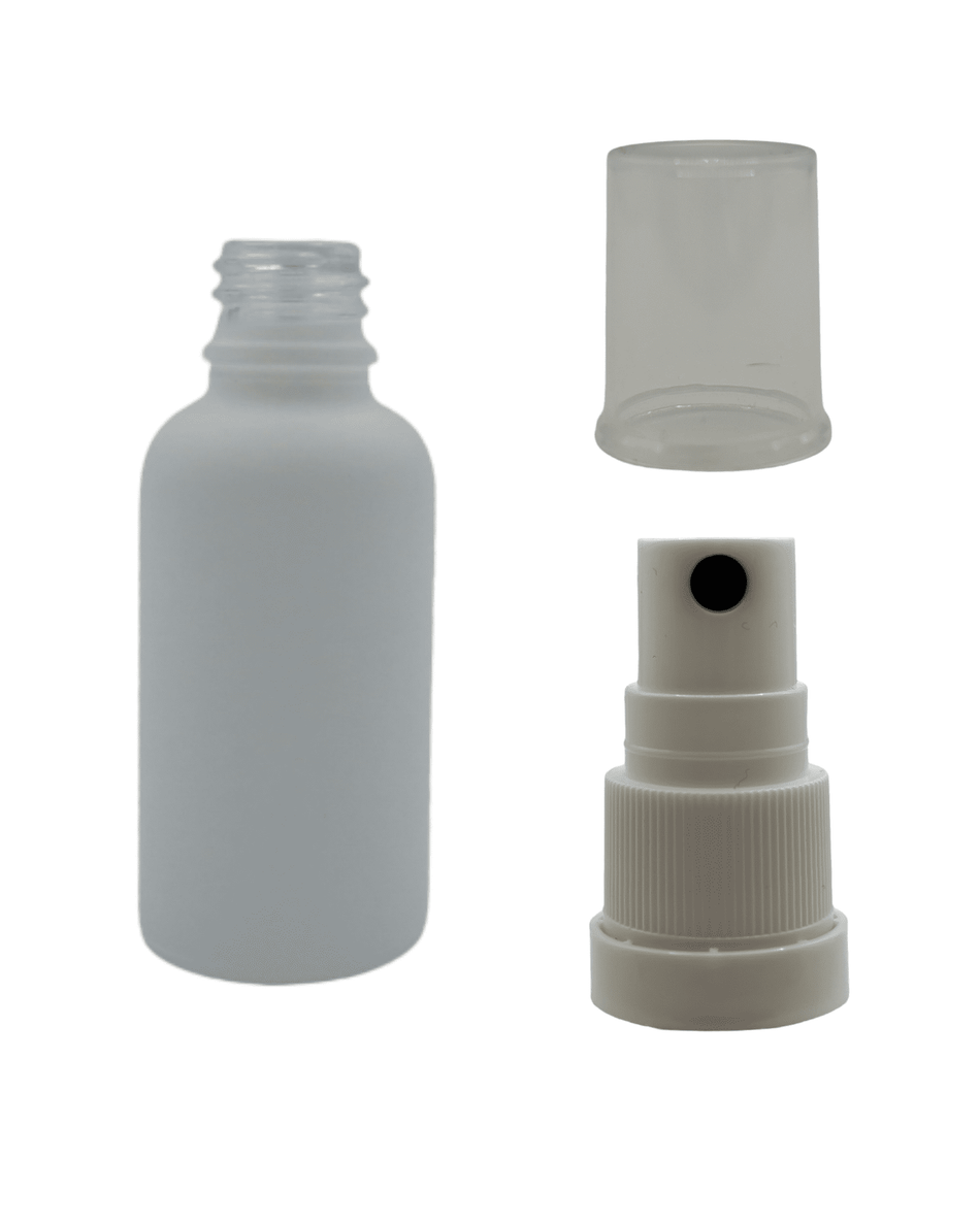 30ml Matte White Glass Dropper Bottle & White Tamper Evident Atomiser