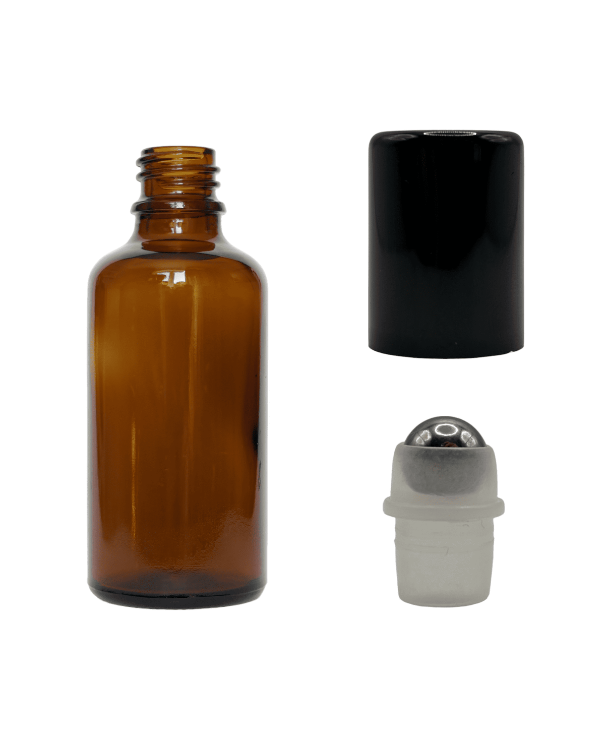 50ml Amber Glass Dropper Bottle & Roller Ball and Lid