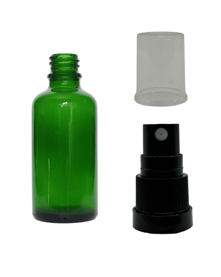 50ml Green Glass Dropper Bottle & Black Tamper Evident Atomiser