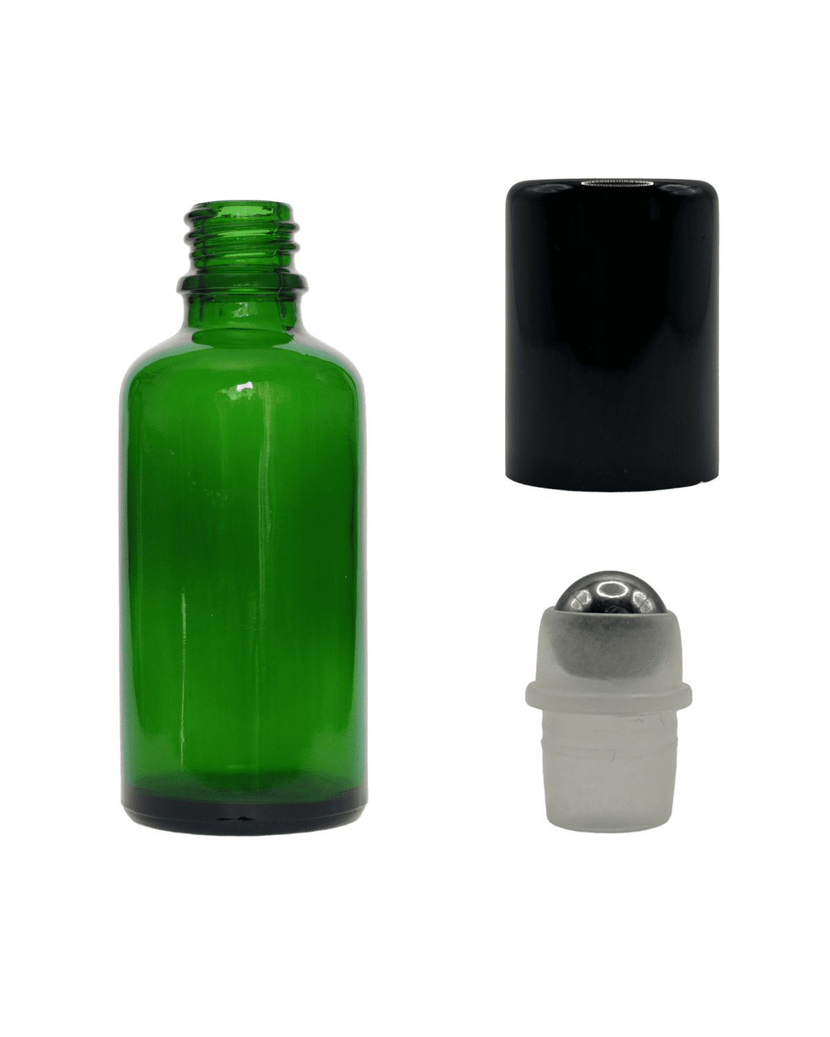 50ml Green Glass Dropper Bottle & Roller Ball and Lid