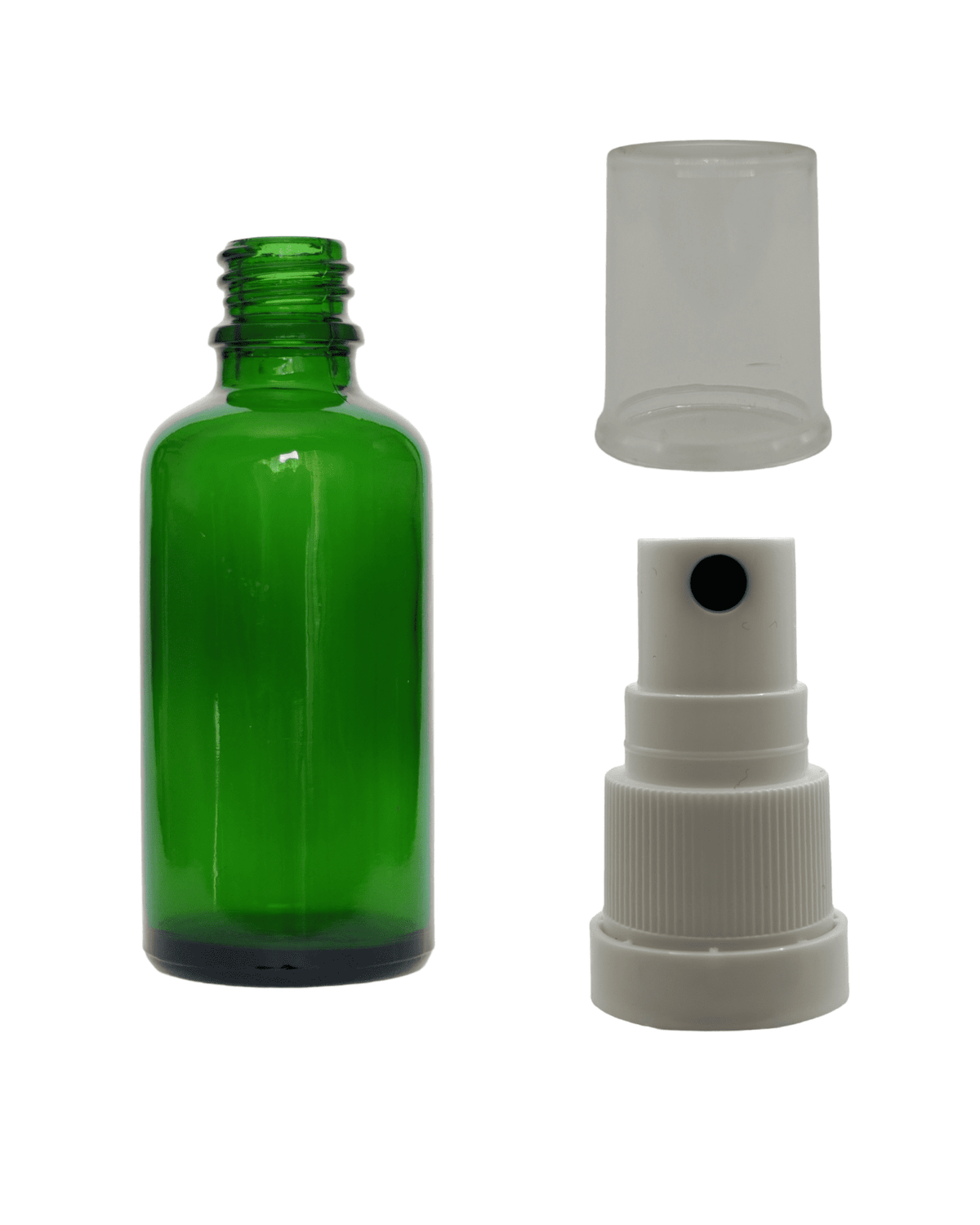 50ml Green Glass Dropper Bottle & White Tamper Evident Atomiser