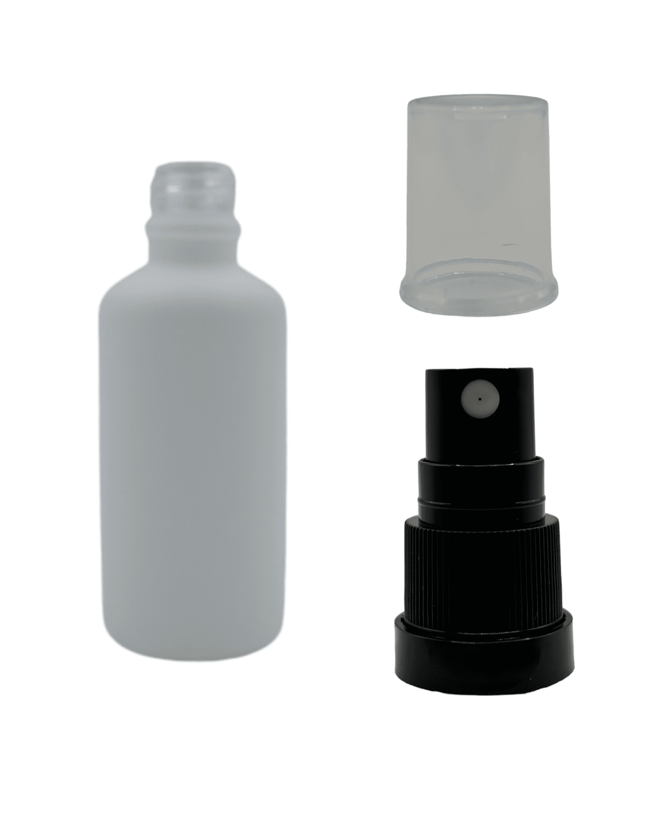 50ml Matte White Glass Dropper Bottle & Black Tamper Evident Atomiser