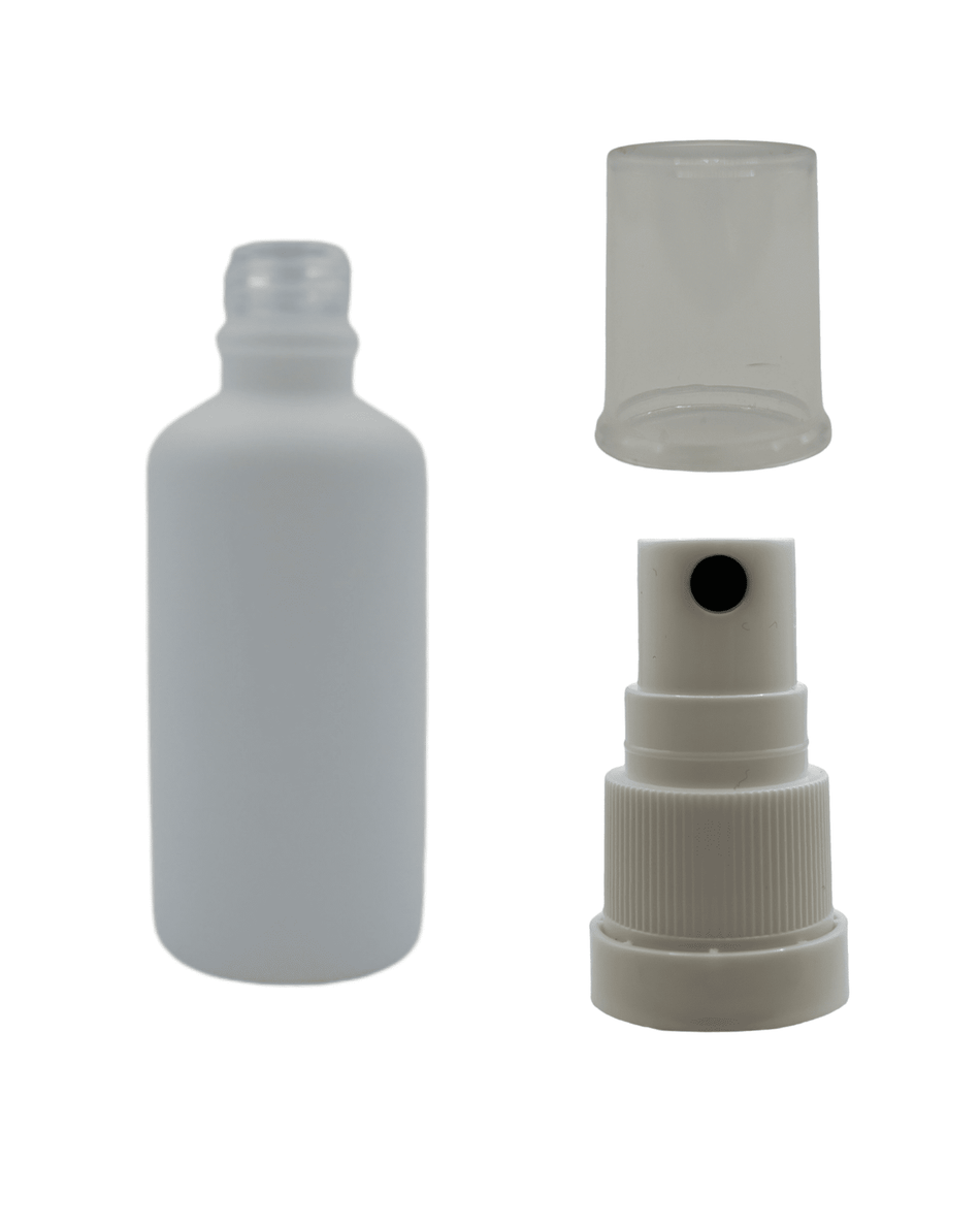 50ml Matte White Glass Dropper Bottle & White Tamper Evident Atomiser