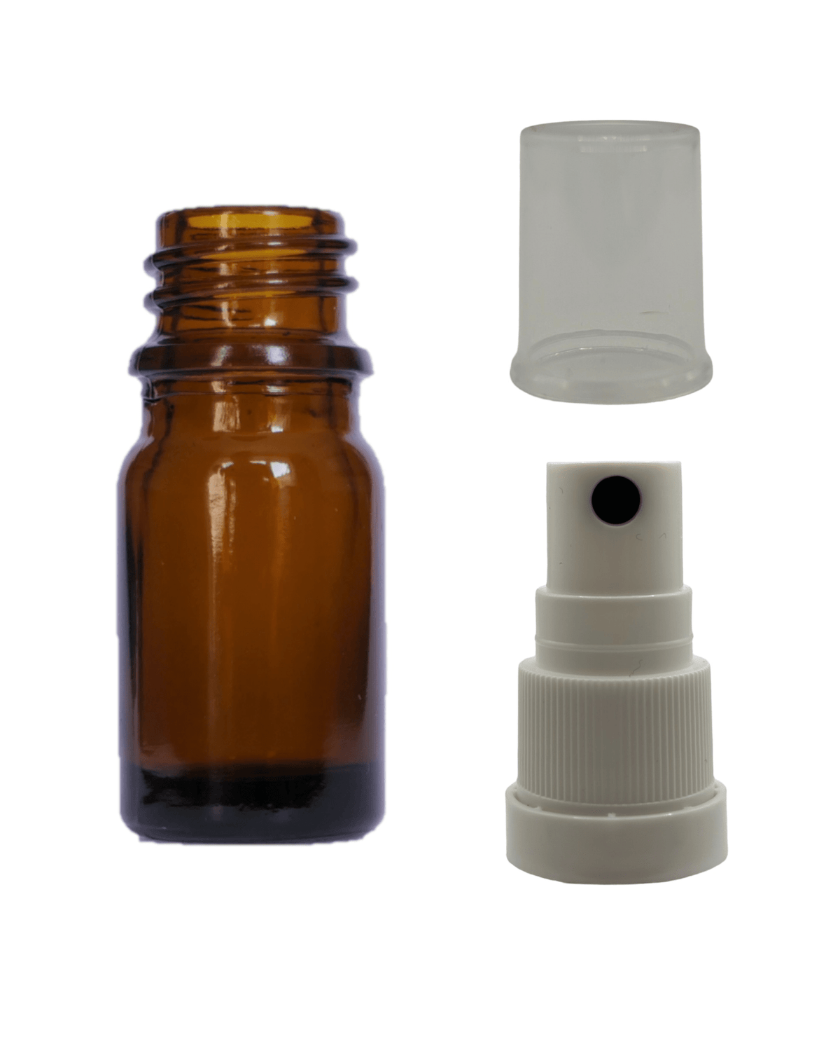 5ml Amber Glass Dropper Bottle & White Tamper Evident Atomiser