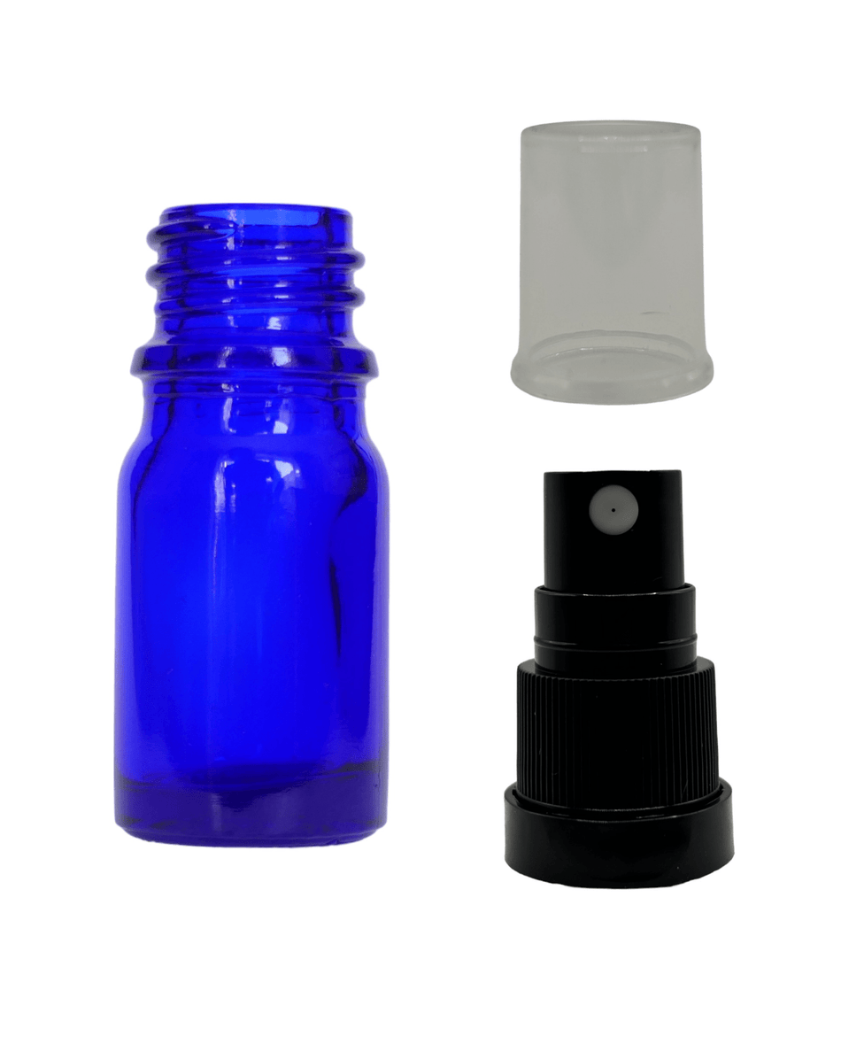 5ml Blue Glass Dropper Bottle & Black Tamper Evident Atomiser